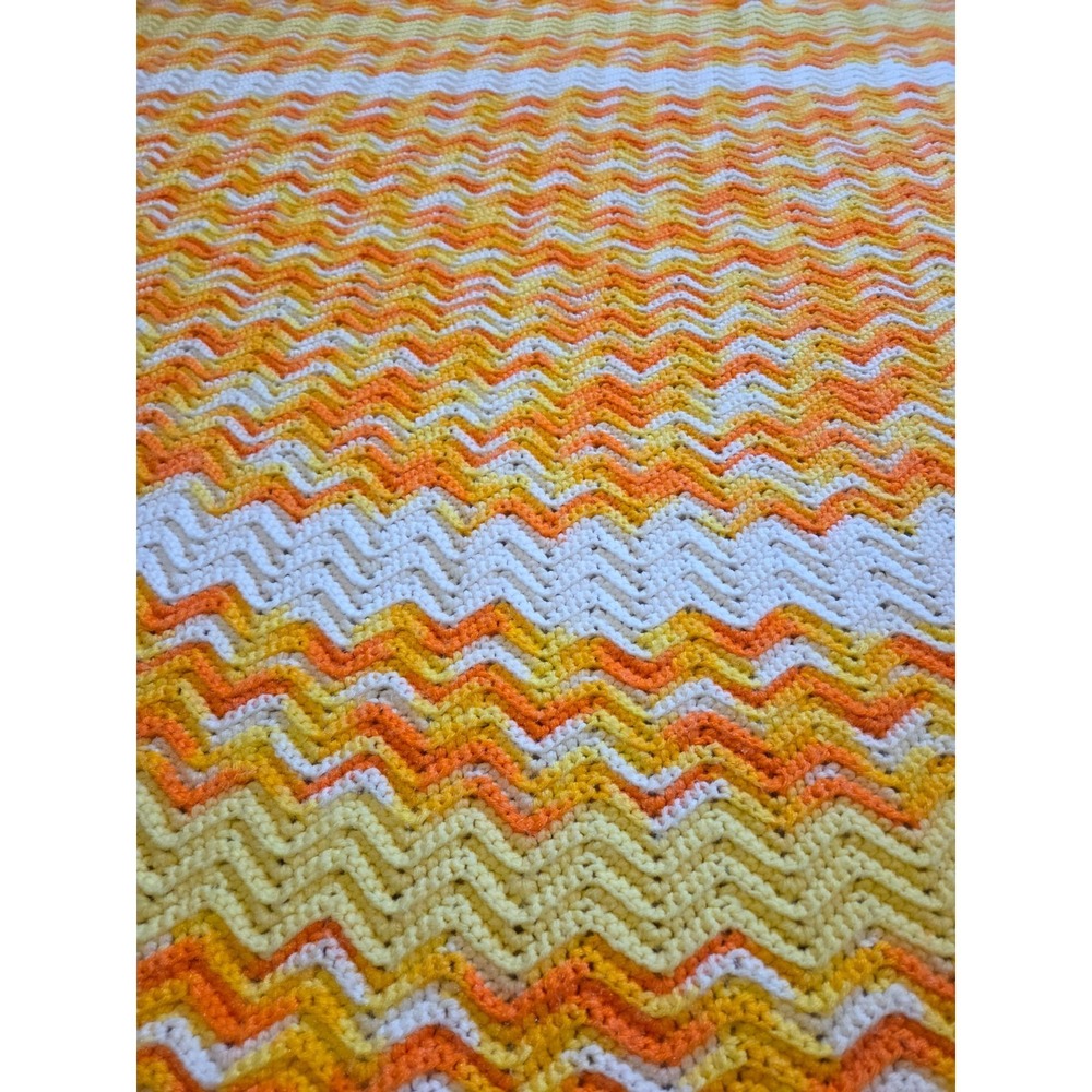MINT! Granny Afghan Crochet Knit Throw Blanket 49" x 49" Bright Orange/Yellow - Picture 3 of 5